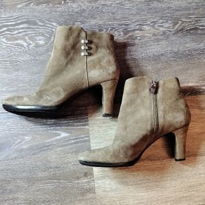 Anne Klein Tan Ankle Booties with Suede Finish